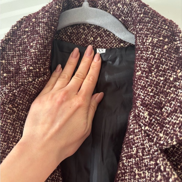 Women's Burgundy Tweed Coat - Classic Long Jacket - Picture 9 of 10